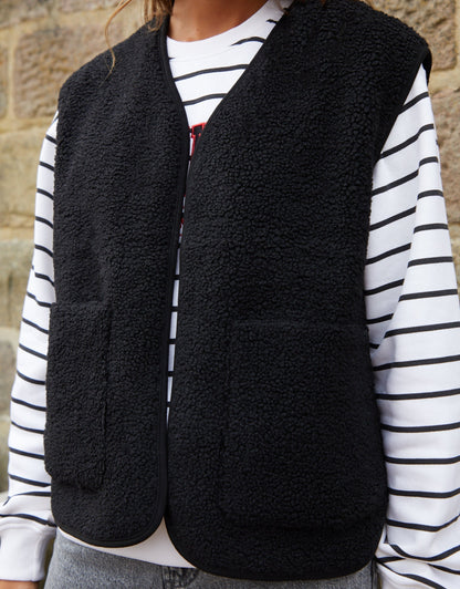 Women's Black Reversible Fleece Borg Gilet