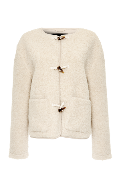 Women's Beige Fleece Borg Toggle Jacket